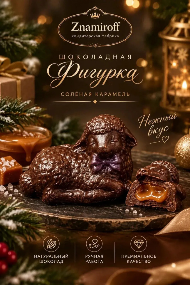  Шоколад фигурный "Овечка спящая" молочный шоколад с начинкой солёная карамель(блок 5шт по 70г) в Белебее